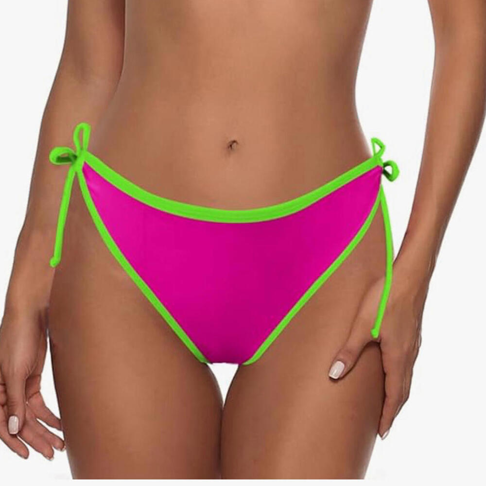 Hot Pink/Lime Green String Tie Bikini Bottoms Small